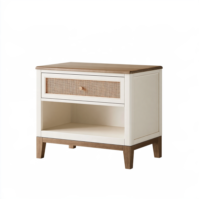 Nachttisch 60 x 40 x 60 cm in Weiß Braun aus Holzwerkstoff mit Rattangeflecht skandinavisch