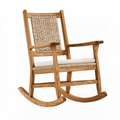 Schaukelstuhl 85 x 65 x 105 cm Holz Naturbraun Beige mit Geflecht und Sitzkissen
