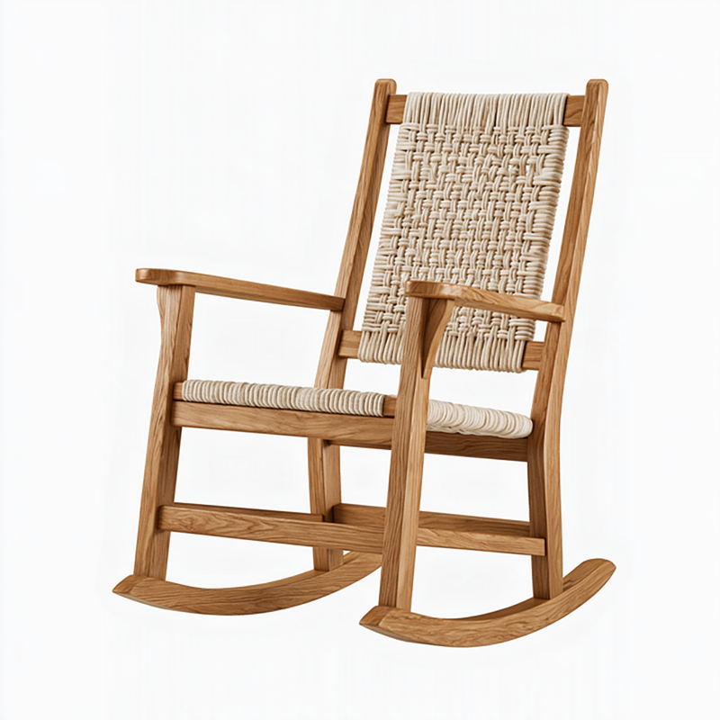 Schaukelstuhl 65 x 90 x 105 cm aus Massivholz natur mit Kordelgeflecht im Landhausstil