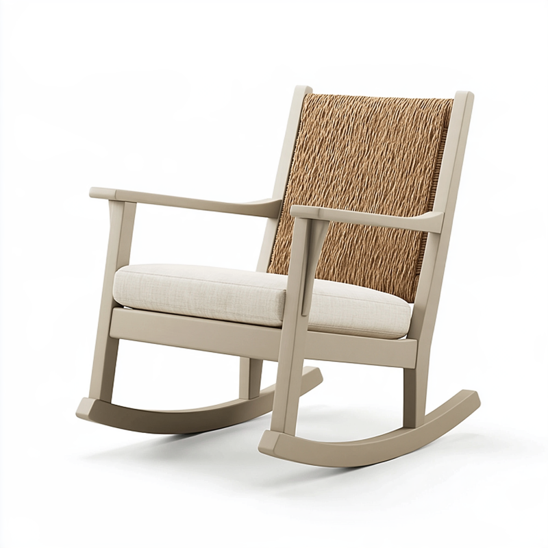 Schaukelstuhl 70 x 95 x 100 cm Holz Beige Naturfaser Wohnzimmer Skandinavischer Stil