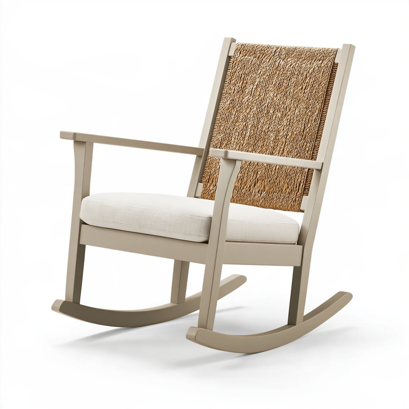 Schaukelsessel 95 x 65 x 105 cm aus Holz in Beige mit Naturfasergeflecht