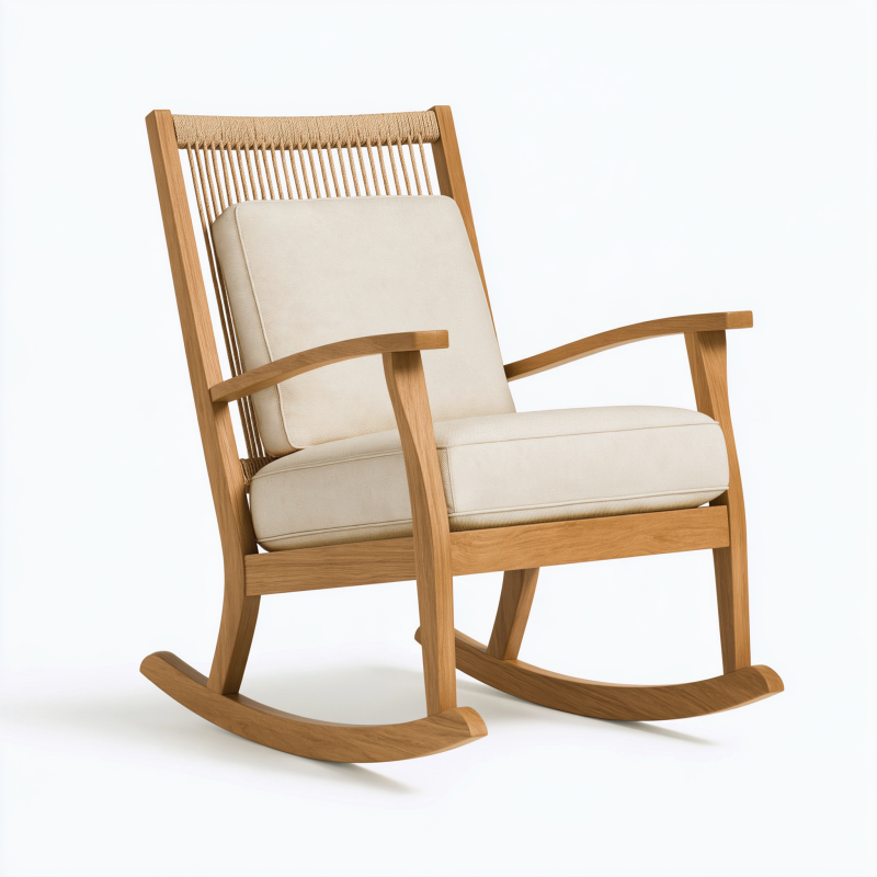 Schaukelstuhl 98 x 70 x 102 cm Holz Naturbeige mit Kordelrückenlehne