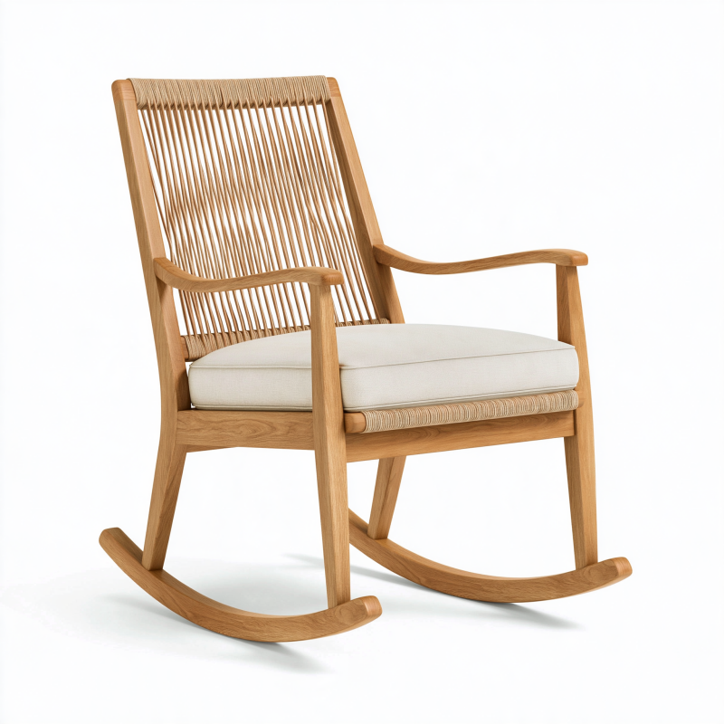Schaukelstuhl 68 x 95 x 104 cm Holz Naturbeige mit geflochtener Rückenlehne