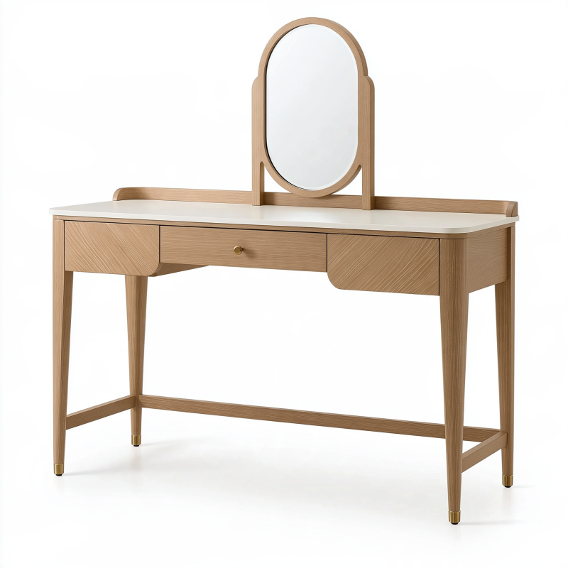 Schminktisch 120 x 50 x 145 cm Holzoptik Naturholz Weiß mit Spiegel und Schubladen