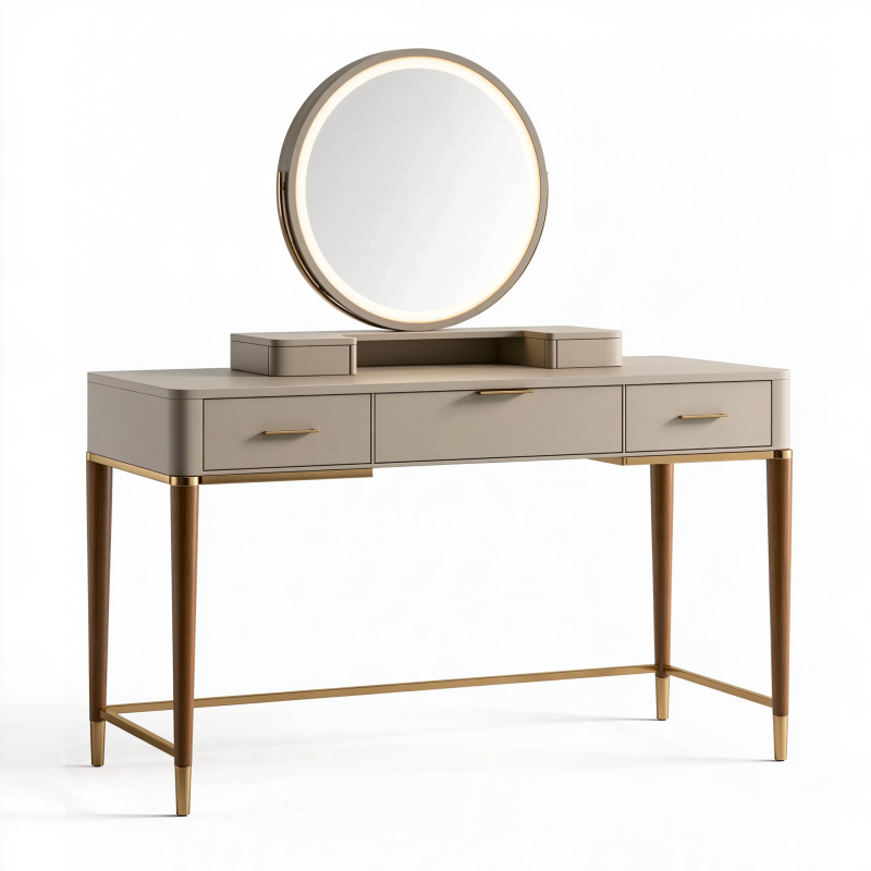 Schminktisch mit Spiegel 120 x 45 x 145 cm Holzwerkstoff Metall Beige Braun Gold modern mit 3 Schubladen