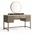 Schminktisch-Set 140 x 50 x 145 cm aus Holzwerkstoff und Metall in Taupe mit Glasspiegel und Stauraum modern