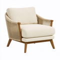 Sessel 76 x 78 x 82 cm in Creme und Naturholz mit Textilbezug und Kordelgeflecht im skandinavischen Stil