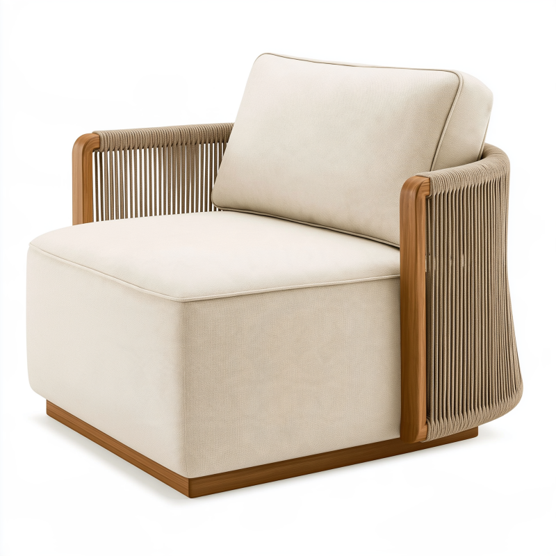 Sessel 85 x 85 x 78 cm in Beige mit Holz und Kordelgeflecht im modernen Stil