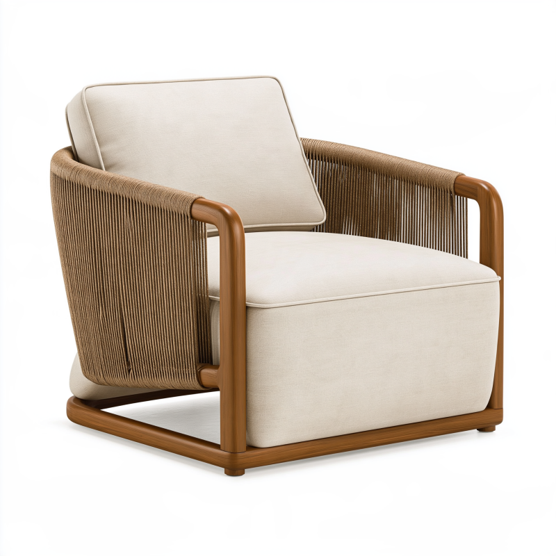 Sessel 78 x 82 x 82 cm aus Holz und Geflecht beige braun - moderner Loungesessel
