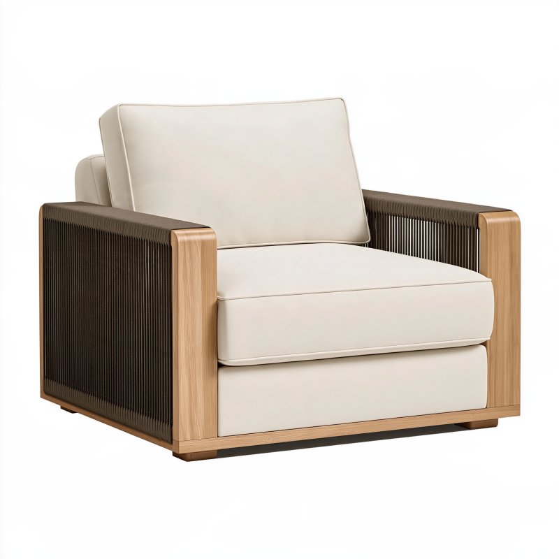 Sessel 90 x 85 x 78 cm aus Holz in Creme/Braun mit Kordelgeflecht