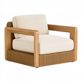 Sessel 90 x 85 x 75 cm aus Holz und Textil in Natur/Creme mit geflochtenem Untergestell