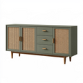 Sideboard 180 x 45 x 85 cm Grün Holz Rattangeflecht mit 3 Schubladen