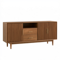 Sideboard 180 x 45 x 85 cm Holz Walnussbraun mit Lamellentüren und Schubladen im Mid-Century-Stil