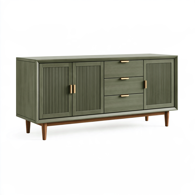 Sideboard 180 x 45 x 80 cm Olivgrün Holzwerkstoff mit Lamellentüren und Schubladen