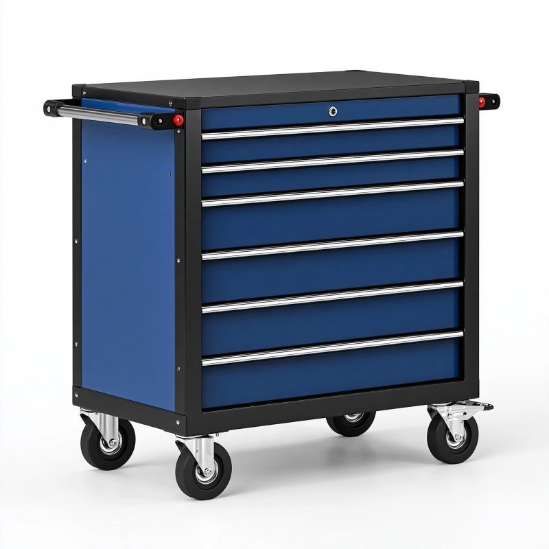 Werkzeugwagen 100 x 50 x 95 cm Stahl Blau Schwarz mit 6 Schubladen