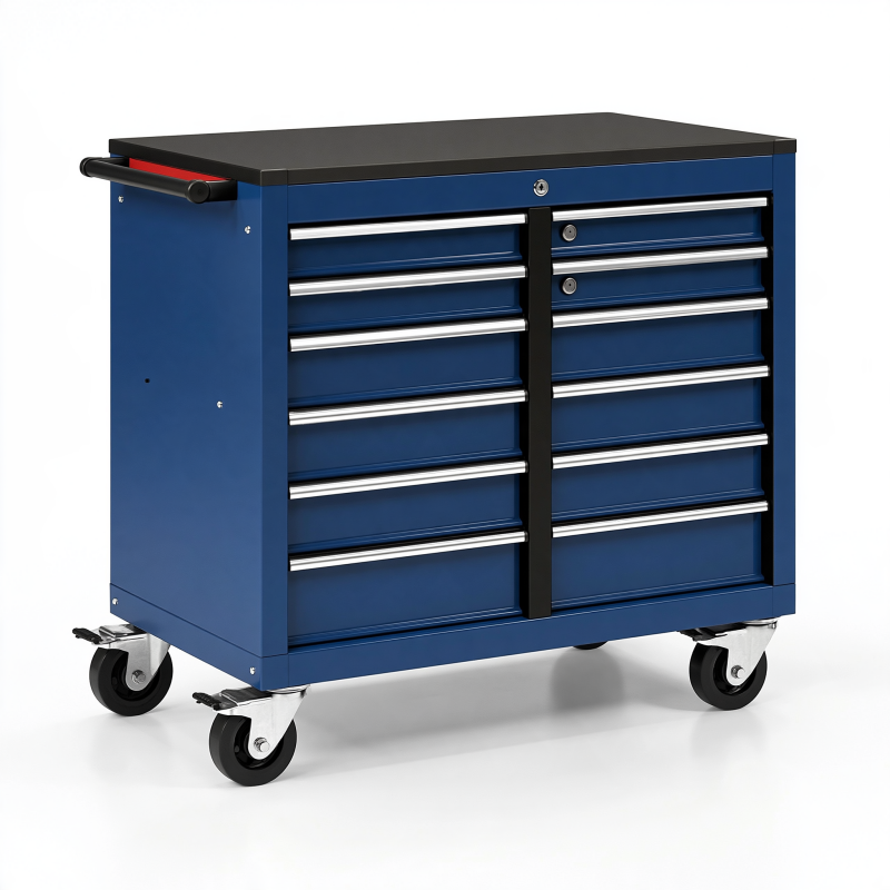 Werkstattwagen 100 x 50 x 95 cm aus Stahl blau mit 12 Schubladen rollbar