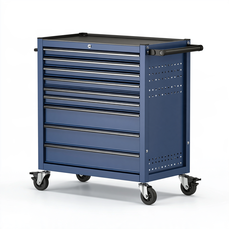 Werkzeugwagen 80 x 46 x 98 cm Stahl dunkelblau mit 9 Schubladen und Rollen