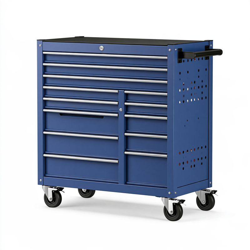 Werkzeugwagen 78 x 46 x 97 cm aus Stahl Blau für Werkstatt fahrbar mit Schubladen