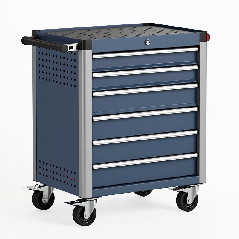 Werkzeugwagen 77 x 46 x 97 cm aus Stahl Blau mit 6 Schubladen abschließbar
