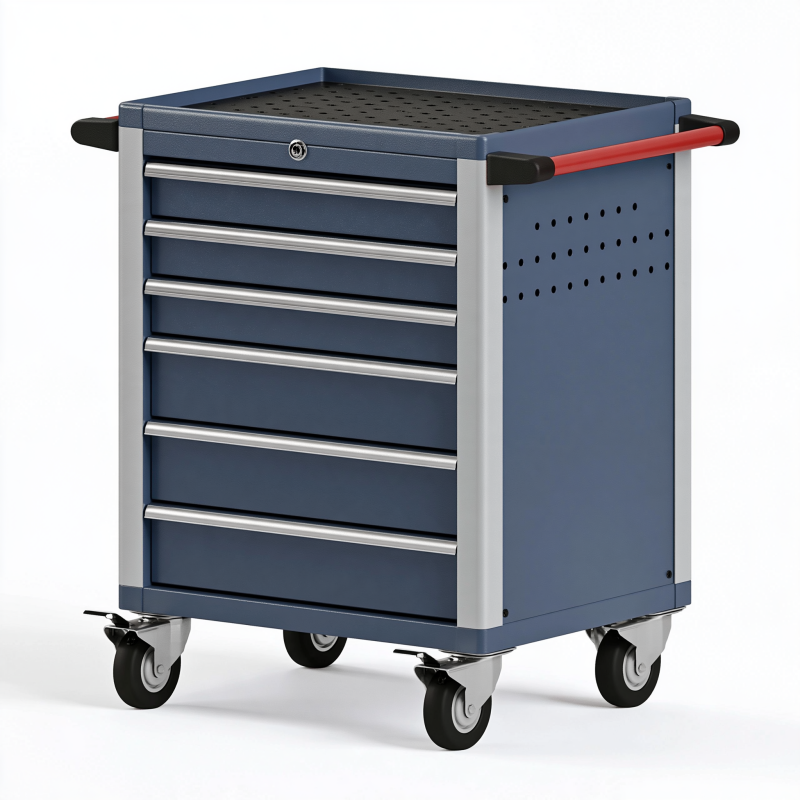 Werkstattwagen 77 x 46 x 97 cm aus Stahl blau mit 7 Schubladen und Rollen